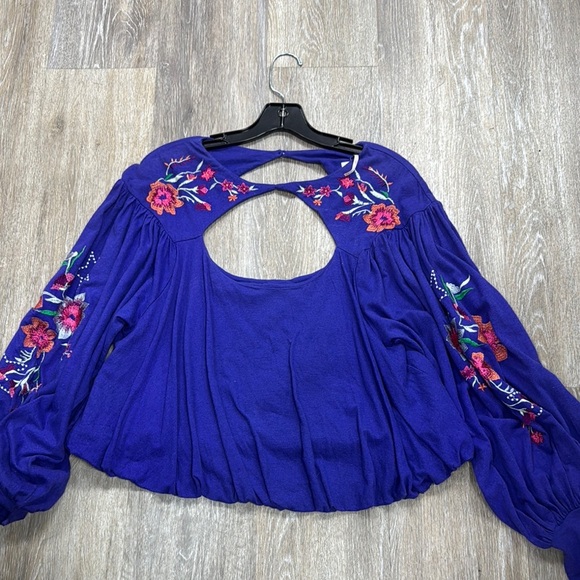 Free People Tops - Free People Blue Embellished Crop Blouse